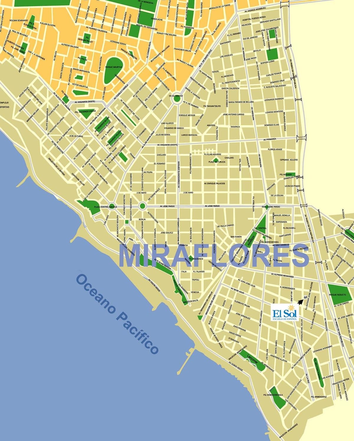 mapa de miraflores, Lima, perú